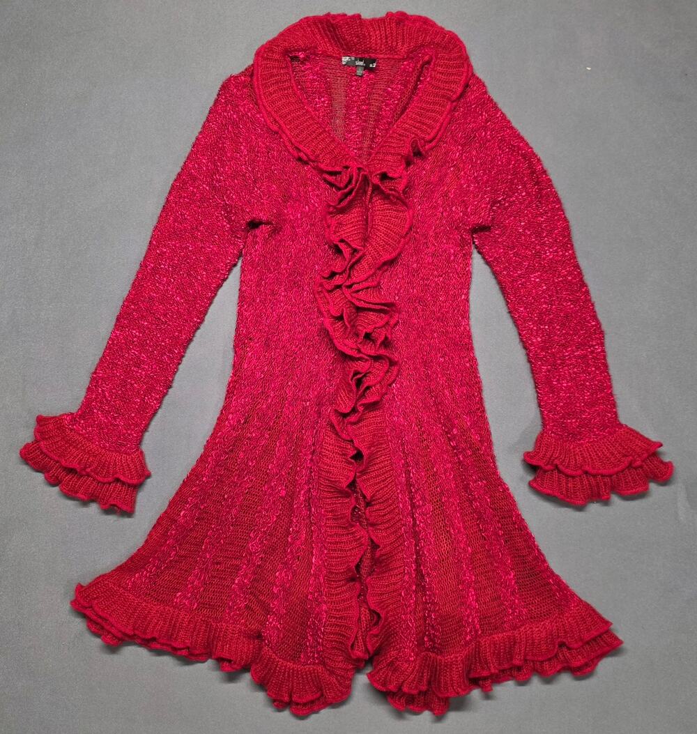 Sioni Red Ruffle Knit Cardigan Sweater Long Sleeve Whimsigoth Fairy Vamp Y2K L